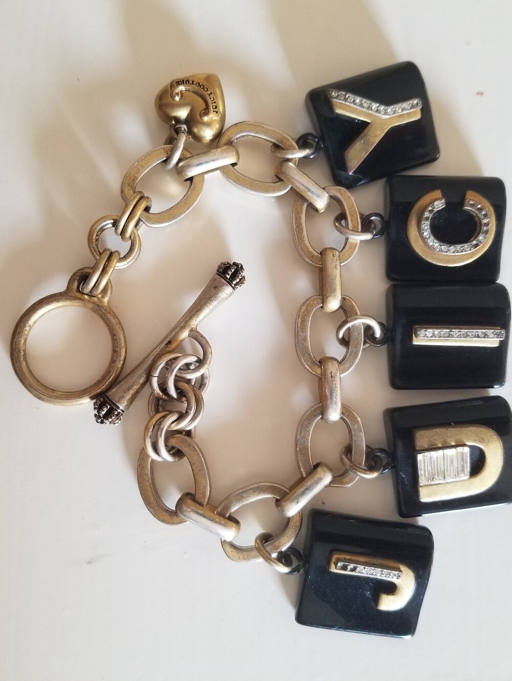 Vintage Juicy Couture Gold Bracelet with Black Tile charms - Picture 9 of 9